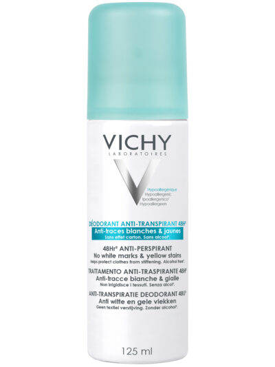 Vichy Dermo-Tolérance Déodorant Anti-Transpirant 48H Anti-Traces Jaunes et Blanches Aérosol | 125ml